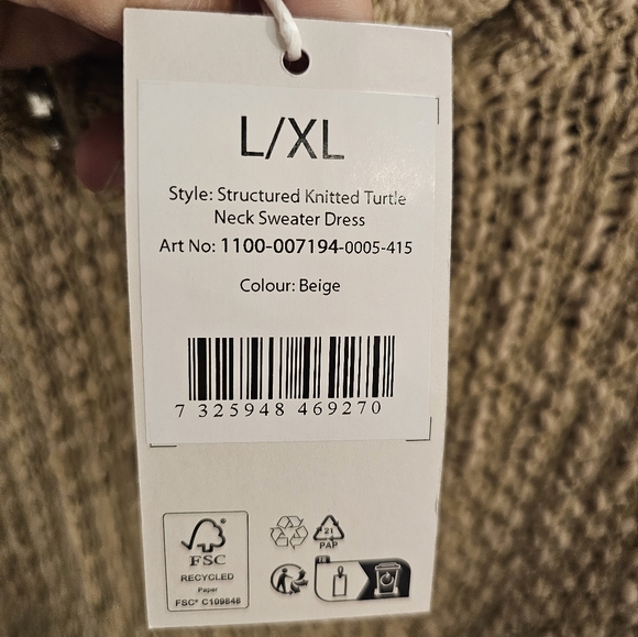 NA-KD Womans Beige L/XL Turtle Neck Sweater Dress - Picture 3 of 9